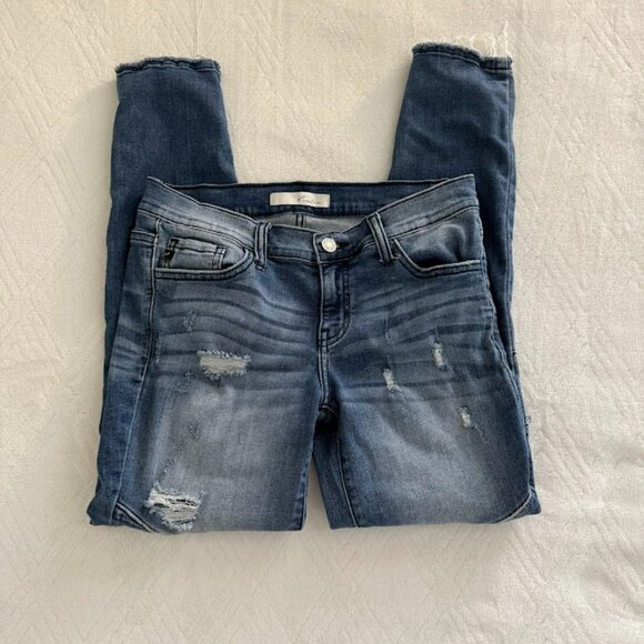 Kancan Ripped Moto Skinny Jeans Denim Women Size W7 27 Raw Hem KC8201D - Picture 1 of 7